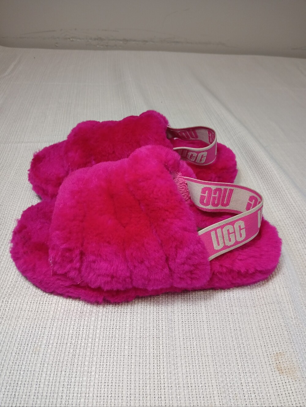 UGG Hot Pink Fluffy Slide Sandals